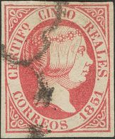 ISABEL II. Isabel II. 1 De Enero De 1851. º 9. 5 Reales Rojo. PIEZA DE LUJO. Cert. COMEX. (Edifil 2018: 375€) - Andere & Zonder Classificatie