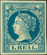 ISABEL II. Isabel II. 1 De Febrero De 1860. (*) 55. 1 Real Azul. Excepcional Color Y Margenes. PIEZA DE LUJO. Cert. CEM. - Andere & Zonder Classificatie