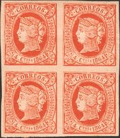 ISABEL II. Isabel II. 1 De Enero De 1864. * 64F(4). 4 Cuartos Rojo, Bloque De Cuatro FALSO POSTAL TIPO UNICO. MAGNIFICO - Andere & Zonder Classificatie