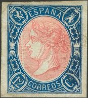 ISABEL II. Isabel II. 1 De Enero De 1865. * 70itb. 12 Cuartos Azul Y Rosa. Variedad LINEA VERTICAL EN EL MEDALLON. BONIT - Andere & Zonder Classificatie