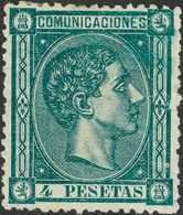 ALFONSO XII. Alfonso XII. 1 De Agosto De 1875. * 170. 4 Pts Verde (puntito Claro). Excelente Centraje. MAGNIFICO. (Edifi - Andere & Zonder Classificatie