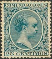 ALFONSO XIII. Alfonso XIII. Pelon. * 221. 25 Cts Azul. Excepcional Color Y Centraje. PIEZA DE LUJO. - Andere & Zonder Classificatie