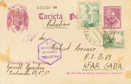 ENTEROS POSTALES. SOBRE EP82. 1940. 15 Cts Violeta Sobre Tarjeta Entero Postal De BARCELONA A KFAR SABA (PALESTINA), Con - Andere & Zonder Classificatie