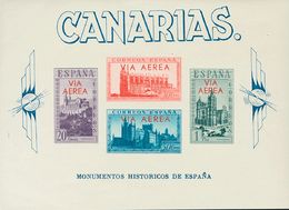 CANARIAS. ** 63. Hoja Bloque. Sobrecarga VIA AEREA, En Rojo. MAGNIFICA Y MUY RARA. (Edifil 2018: 585€) - Andere & Zonder Classificatie