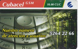 TARJETA DE CUBA DE 10 CUC DE CUBACEL GSM EN PLASTICO  (ETECSA) NUMERACION PEQUEÑA - Cuba