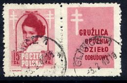 POLAND 1948 Anti-Tuberculosis Fund 15+10 Zl. With Label, Used.  Michel 514 Zf, Fischer 488 Pw5 - Oblitérés