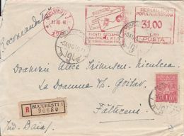 REVENUE STAMP, AMOUNT 31 RED MACHINE, STAMPS ON REGISTERED COVER, 1948, ROMANIA - Covers & Documents