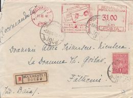 REVENUE STAMP, AMOUNT 31 RED MACHINE, STAMPS ON REGISTERED COVER, 1948, ROMANIA - Briefe U. Dokumente