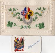 CPA 2032 - MILITARIA - Carte Brodée Militaire - Guerre 1914 - 18 -  Trèfle, Drapeaux & Fer à Cheval - Ricamate