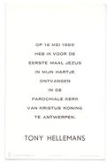 Devotie - Devotion - Communie Communion - Tony Hellemans - Antwerpen Anvers - 16/05/1965 - Comunioni