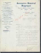 EQUITATION HIPPISME LETTRE ANNUAIRE GENERAL HIPPIQUE COURSE DE CHEVAUX PLAT OBSTACLE TROT PARIS RUE DU CAIRE 1929 : - Equitation
