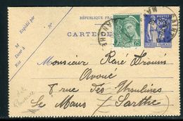 France - Entier Postal Type Paix + Complément De St Lô Pour Le Mans En 1938 , Variété Date Renversée - Ref S11 - Kartenbriefe