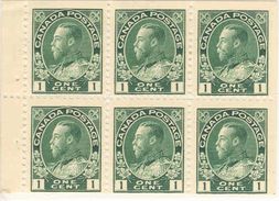 CANADA, 1913, Bookletpane 4, 6x1c Green - Paginas De Cuadernillos