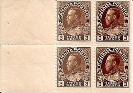CANADA, 1922, Bookletpane 6, 4x3c Brown + 2 Labels, SG 205a - Volledige Velletjes