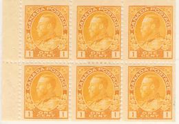 CANADA, 1922, Bookletpane 7, 6x1c Yellow, Scott 105b - Volledige Velletjes