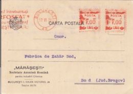 AMOUNT 1, BUCHAREST RED MACHINE STAMPS ON CHEMICAL FACTORY HEADER POSTCARD, 1931, ROMANIA - Covers & Documents