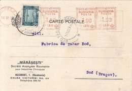 AVIATION, AMOUNT 1, BUCHAREST RED MACHINE STAMPS ON CHEMICAL FACTORY HEADER POSTCARD, 1932, ROMANIA - Storia Postale