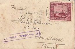 SUCEVITA MONASTERY-BUKOVINA, CENSORED TIMISOARA NR 15, WW2, STAMP ON LILIPUT COVER, 1942, ROMANIA - Cartas & Documentos