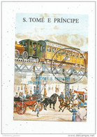 Timbre ,TRAIN , New York , Attelages , Chevaux , S. TOME E PRINCIPE - Treni