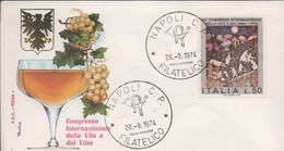 3177  FDC Italia  Napoli Congreso Internacional Del Vino,  1974, Viña, Licor, - Wein & Alkohol