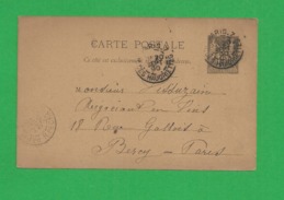 Carte Postale Entier  10 Centimes Obl Paris - 1877-1920: Periodo Semi Moderno