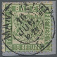 Brfst Baden - Marken Und Briefe: 1862, 18 Kreuzer Grün Klar Gestempelt Mannheim (K2) Auf Briefstück, Gepr. - Other & Unclassified