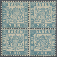 ** Baden - Marken Und Briefe: 1868, 7 Kr. Hellblau Im Postfrischen 4-er Block Mit Altattest Bühler "in - Altri & Non Classificati