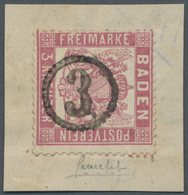 Brfst Baden - Uhrradstempel: 1862, 3 Kr. Mittelrosarot Auf Briefstück Mit Uhrradstempel "3", Kurzbefund Br - Altri & Non Classificati