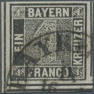 O Bayern - Marken Und Briefe: 1849: 1 Kreuzer Schwarz, Platte 1, äußerst Farbfrisch Und Sehr Breitrand - Autres & Non Classés