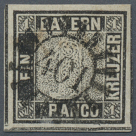 O Bayern - Marken Und Briefe: 1849, Bayern 1 Kr. Schwarz, Platte 1 "SCHWARZER EINSER" Mit Ideal Zentri - Other & Unclassified