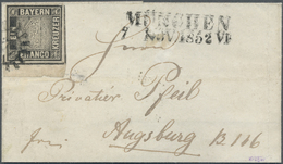 Br Bayern - Marken Und Briefe: 1849: 1 Kreuzer Grauschwarz, Platte 2, Auf Nach Augsburg Adressierter Dr - Other & Unclassified