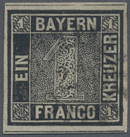 O Bayern - Marken Und Briefe: 1849, 1 Kr. Tiefschwarz, Platte 2, Farbtiefes Exemplar Mit Oben Und Unte - Other & Unclassified