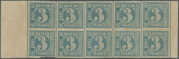** Bayern - Marken Und Briefe: 1850: 3 Kr. Milchblau, Platte 5, Postfrischer Zehnerblock, Links Und Rec - Andere & Zonder Classificatie