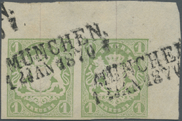 /O Bayern - Marken Und Briefe: 1867, 1 Kr. Grün, Waagerechtes Luxuspaar Der Rechten Oberen Bogenecke, K - Other & Unclassified