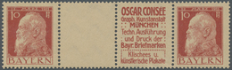 ** Bayern - Zusammendrucke: Oscar Consee Klischees Rot, Stegpaar 10+Z+R+10 Pfg. (WZ 4.1) In Tadelloser - Andere & Zonder Classificatie