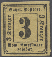 ** Bayern - Portomarken: 1862, 3 Kr. Schwarz/bräunlichgelb, Postfrische ANDRUCKPROBE, Breitrandig Und F - Andere & Zonder Classificatie