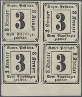 /** Bayern - Portomarken: 1862: 3 Kr. Schwarz, Postfrischer Luxus-Viererblock Mit Unterem Bogenrand, Seh - Altri & Non Classificati