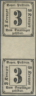 */** Bayern - Portomarken: 1862: 3 Kr. Schwarz, Senkrechtes Paar Mit Zwischensteg, Nahezu Postfrisch (gum - Autres & Non Classés