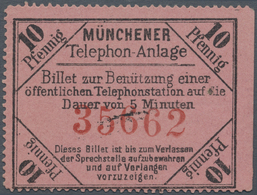 (*) Bayern - Telefon-Billets: 1883, MÜNCHEN 10 Pf. Auf Hellrotem Papier, Rechtes Randstück Ungebraucht, - Andere & Zonder Classificatie