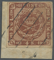 Brfst Bergedorf - Stempel: 1858, 4 Sk. Braun Von Dänemark Mit Bergedorfer "Strichstempel" Auf Briefstück, - Bergedorf