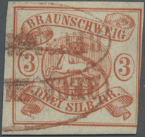 O Braunschweig - Marken Und Briefe: 1852, 3 Sgr. Orangerot, 3-seitig Breitrandiges Prachtstück, Mit RO - Brunswick