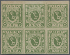 ** Bremen - Marken Und Briefe: 1859. Staatswappen 5 Sgr. Dunkelolivgrün, Postfrischer SECHSERBLOCK Mit - Bremen