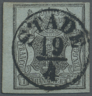 O Hannover - Marken Und Briefe: 1850, 1 Ggr. Schwarz Auf Blaugrau, Wz. 1 (Linienviereck), Voll- Bis Br - Hanover