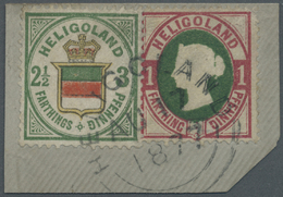 Helgoland - Marken Und Briefe: 1876, Wappen 2½ F/3 Pf. Grün/orange/zinnober Und Königin Viktoria 1 F - Héligoland