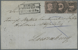 Br Preußen - Marken Und Briefe: 1851, Brief Mit Dreierstreifen 1 Sgr. Schwarz Auf Rosa Von "BERLIN 13 1 - Altri & Non Classificati