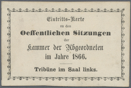 Preußen - Besonderheiten: 1866, Eintrittskarte Zu Den öffentlichen Sitzungen Der Kammer Der Abgeordn - Other & Unclassified