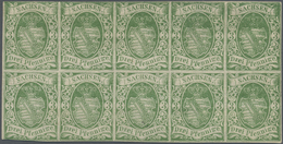* Sachsen - Marken Und Briefe: 1851, 3 Pfg. Dunkelgrün, Spätere Auflage, Farbfrischer 10er-Block (Scha - Saxony