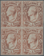 * Sachsen - Marken Und Briefe: 1856, 5 Ngr. König Johann, Ungebrauchter Viererblock, Dunkelrotorange A - Saxony