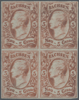 * Sachsen - Marken Und Briefe: 1856, 5 Ngr. König Johann, Ungebrauchter Viererblock, Dunkelrotorange A - Sachsen