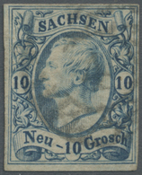 O Sachsen - Marken Und Briefe: 1856, 10 Ngr. Lebhaftcyanblau, 1. Auflage, Voll- Bis Breitrandiges  Kab - Saxe